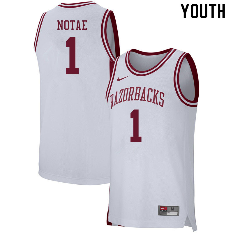 Youth #1 JD Notae Arkansas Razorbacks College Basketball Jerseys Sale-White
